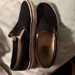 Vans Men's Black and White Slip-On Sneakers